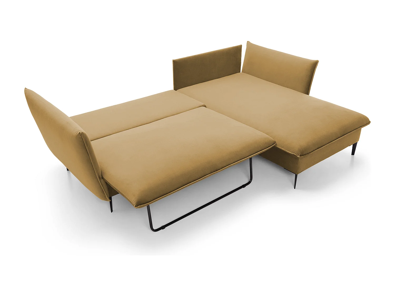 Canapé d'angle GLOSS convertible, ottomane & pieds dorés – canapé en velours style GLOSSour avec coussins déco, 258x167x91 cm, côté droit LILA