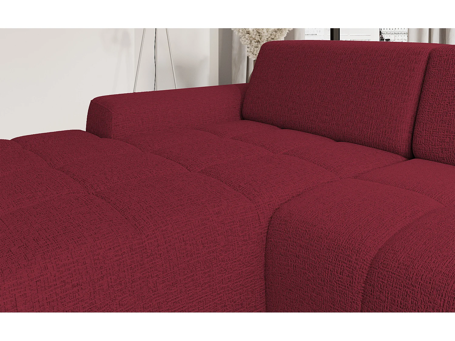 Canapé d'angle Savio indépendant, tissu Kansas résistant, dim. 265x172x81cm, couchage 206x92cm, côté droit, cerisier