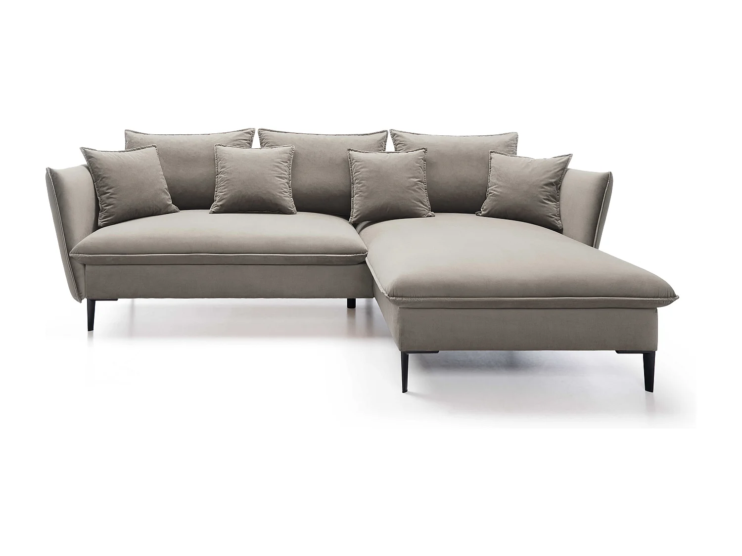 Ecksofa GLOSS mit Schlaffunktion, Ottomane & goldenen Füßen – Samtsofa im GLOSSour-Stil mit Zierkissen, 258x167x91cm, Rechte Seite GRÜN