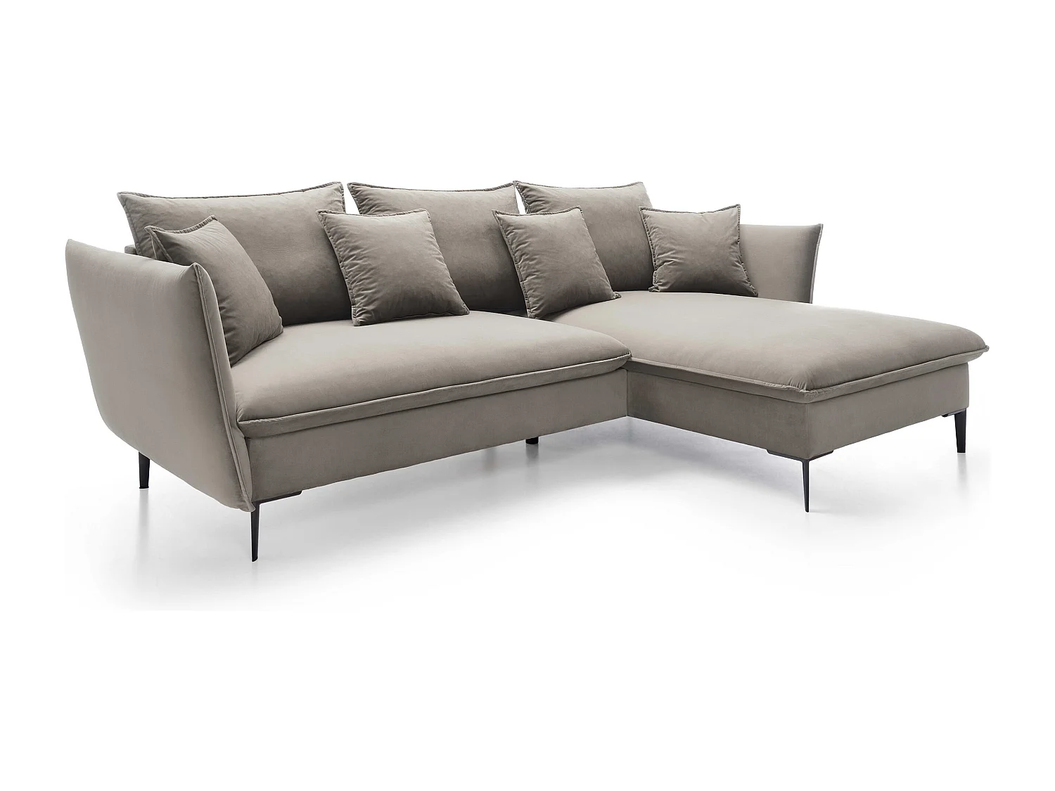 Ecksofa GLOSS mit Schlaffunktion, Ottomane & goldenen Füßen – Samtsofa im GLOSSour-Stil mit Zierkissen, 258x167x91cm, Rechte Seite GRÜN