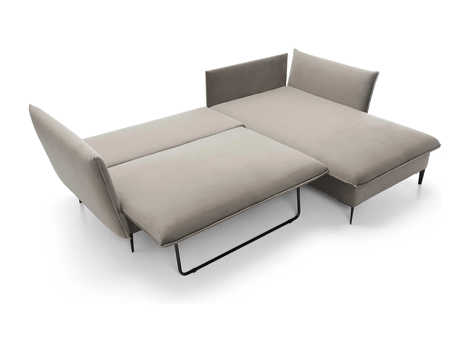 Canapé d'angle GLOSS convertible, ottomane & pieds dorés – canapé en velours style GLOSSour avec coussins déco, 258x167x91 cm, côté droit VERT