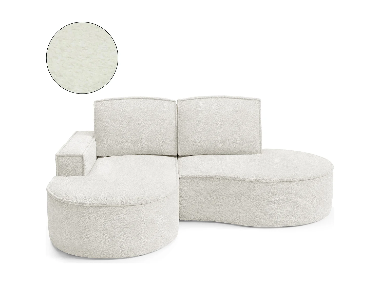 Canapé d'angle MOLLY – Semi-circulaire, Abriamo-Bouclé, Coussins libres, Revêtement bouclé, 210x157x88 cm, Gauche Blanc