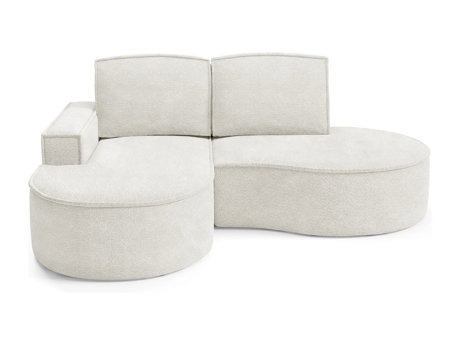 Canapé d'angle MOLLY – Semi-circulaire, Abriamo-Bouclé, Coussins libres, Revêtement bouclé, 210x157x88 cm, Gauche Blanc