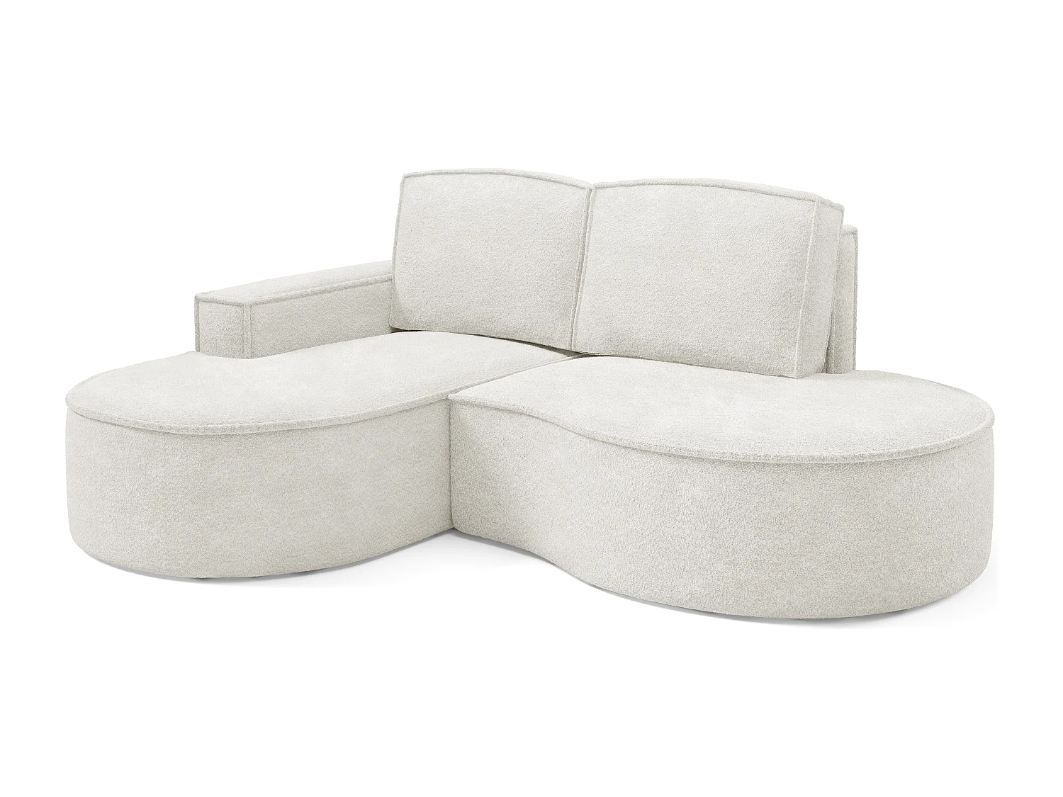 Canapé d'angle MOLLY – Semi-circulaire, Abriamo-Bouclé, Coussins libres, Revêtement bouclé, 210x157x88 cm, Gauche Blanc