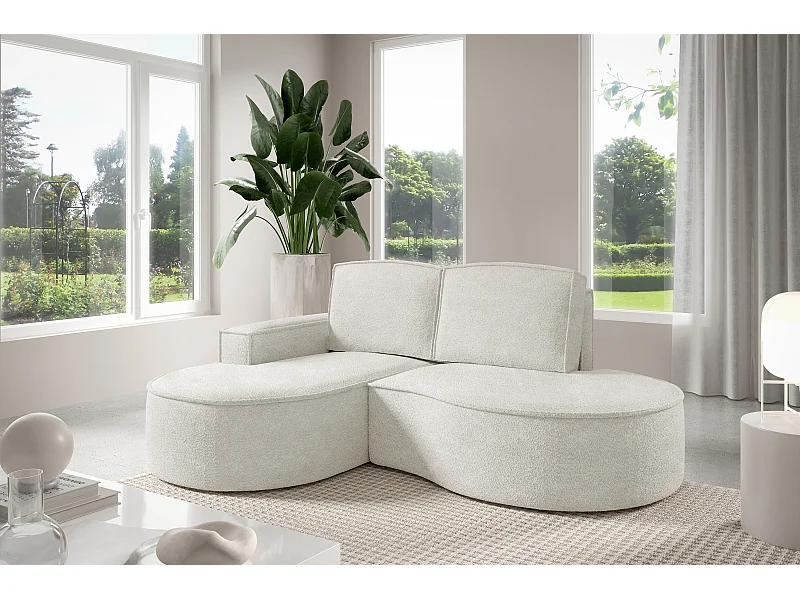 Canapé d'angle MOLLY – Semi-circulaire, Abriamo-Bouclé, Coussins libres, Revêtement bouclé, 210x157x88 cm, Gauche Blanc