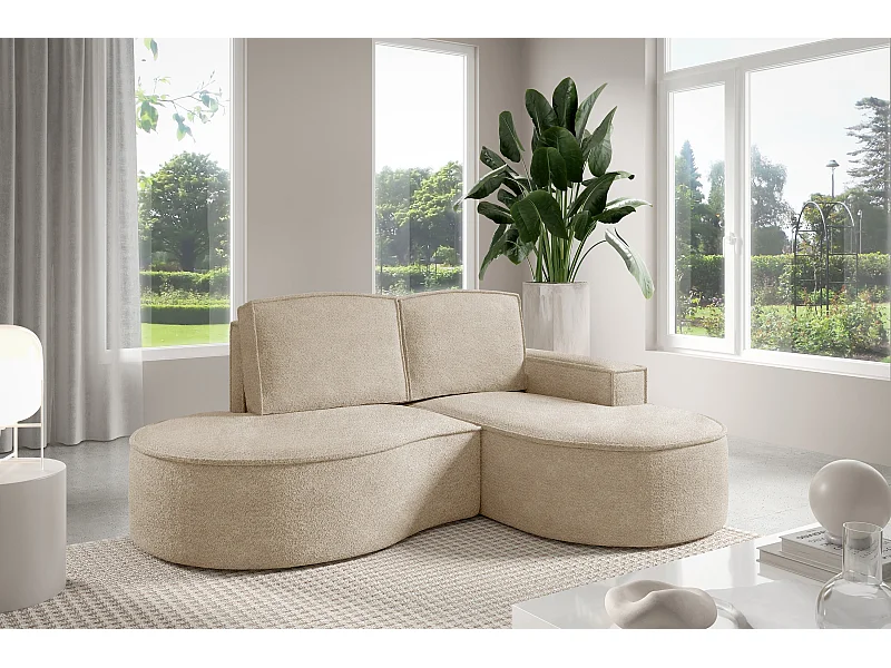 Ecksofa MOLLY – Halbkreisförmig, Abriamo-Bouclé, Lose Kissen, Bouclé-Bezug, 210x157x88 cm, Rechts Beige