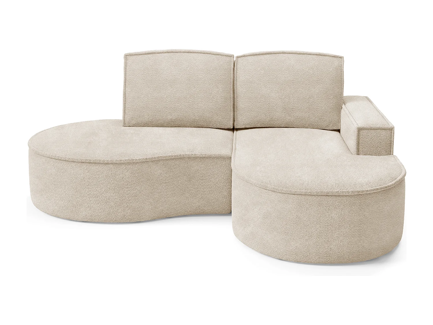 Ecksofa MOLLY – Halbkreisförmig, Abriamo-Bouclé, Lose Kissen, Bouclé-Bezug, 210x157x88 cm, Rechts Beige