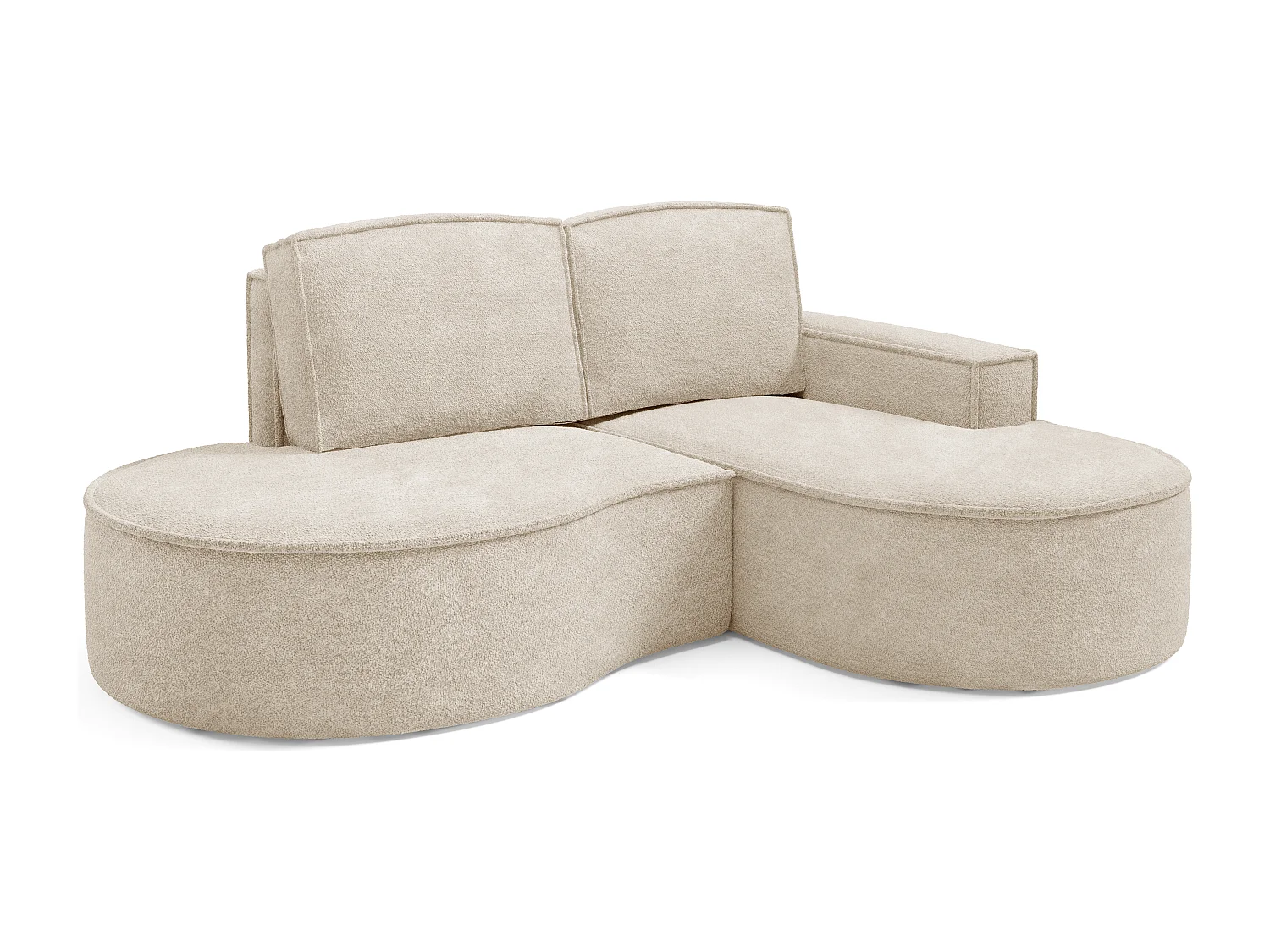 Ecksofa MOLLY – Halbkreisförmig, Abriamo-Bouclé, Lose Kissen, Bouclé-Bezug, 210x157x88 cm, Rechts Beige