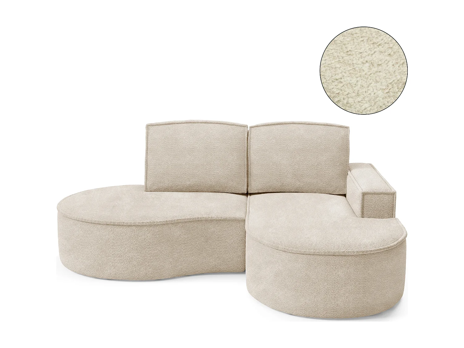 Canapé d'angle MOLLY – Semi-circulaire, Abriamo-Bouclé, Coussins libres, Revêtement bouclé, 210x157x88 cm, Droit Beige