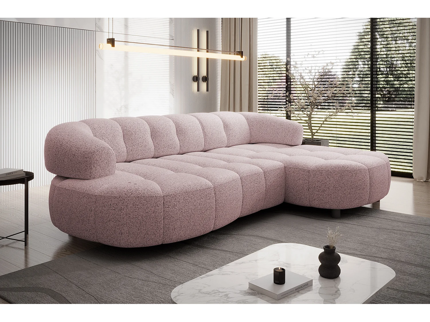 ECKSOFA WESPER S - Eckcouch Mit Elektrischer Sitzverstellung, L-förmig, Freistehend, Relaxfunktion, 183x284x79cm Rechte Seite Puderrosa