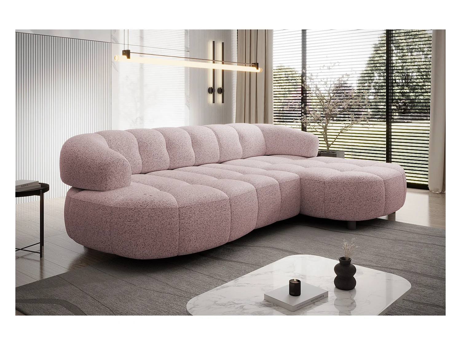 ECKSOFA WESPER S - Eckcouch Mit Elektrischer Sitzverstellung, L-förmig, Freistehend, Relaxfunktion, 183x284x79cm Rechte Seite Puderrosa