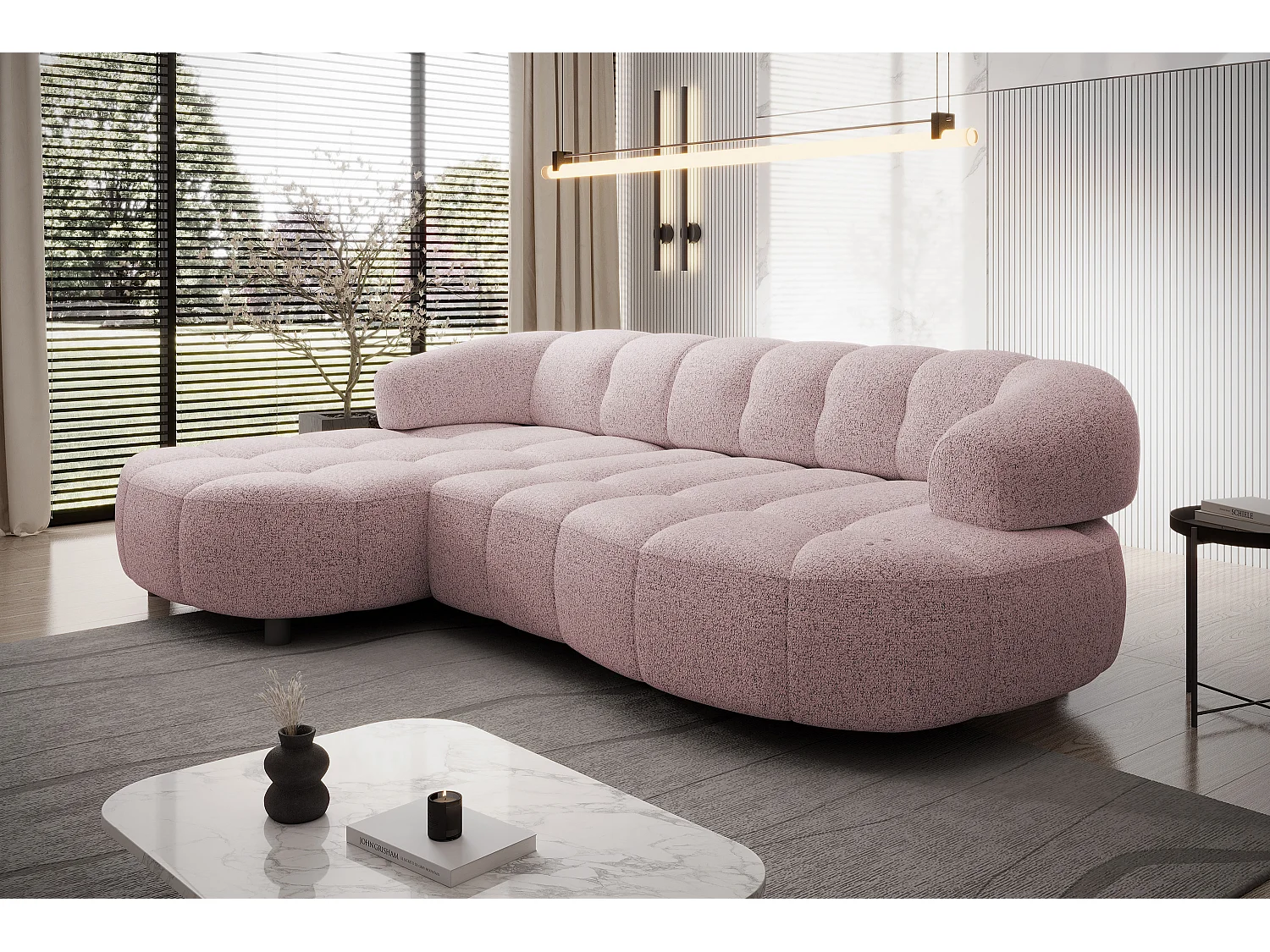 HOEKBANK WESPER S - SOFA met elektrische zitverstelling, L-vormig, vrijstaand, relaxfunctie, 183x284x79cm links poederroze