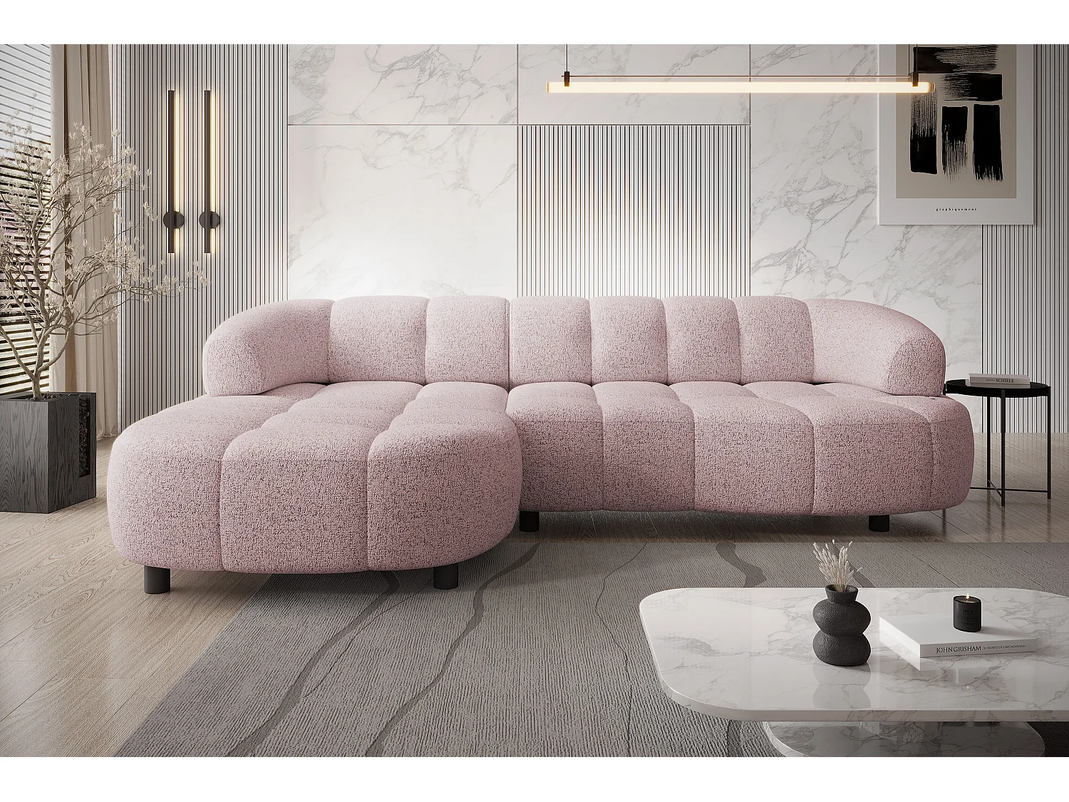 HOEKBANK WESPER S - SOFA met elektrische zitverstelling, L-vormig, vrijstaand, relaxfunctie, 183x284x79cm links poederroze