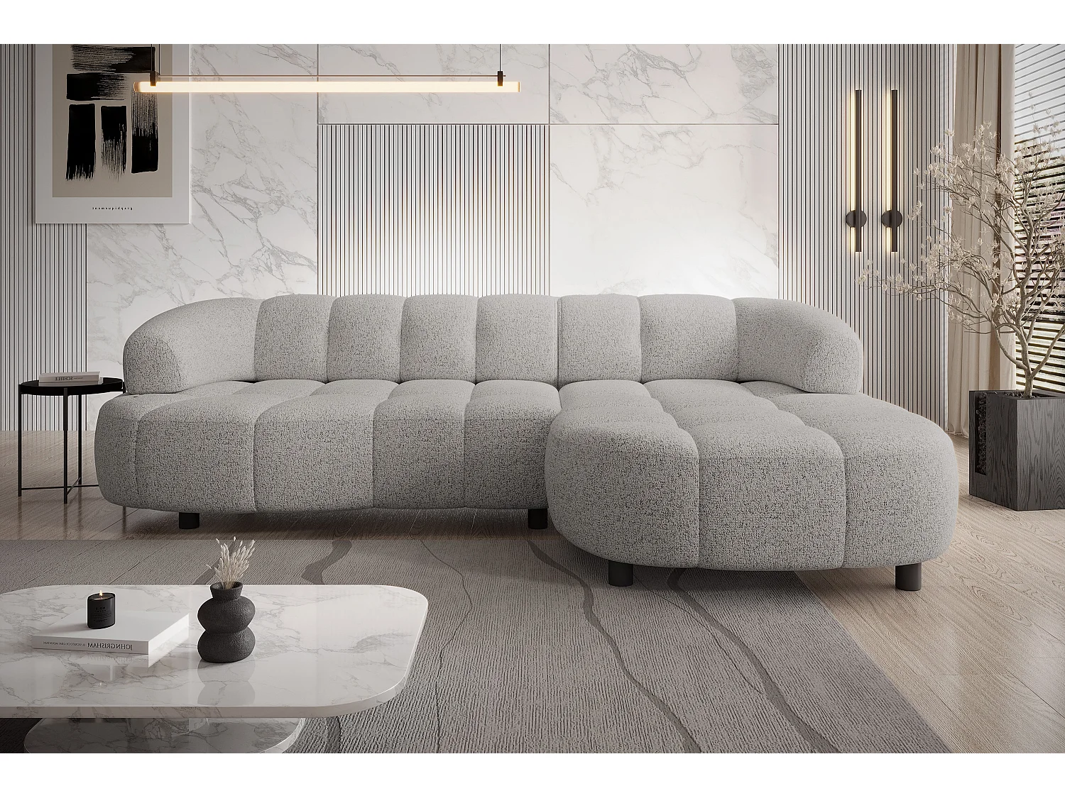 HOEKBANK WESPER S - SOFA met elektrische zitverstelling, L-vormig, vrijstaand, relaxfunctie, 183x284x79cm rechts lichtgrijs