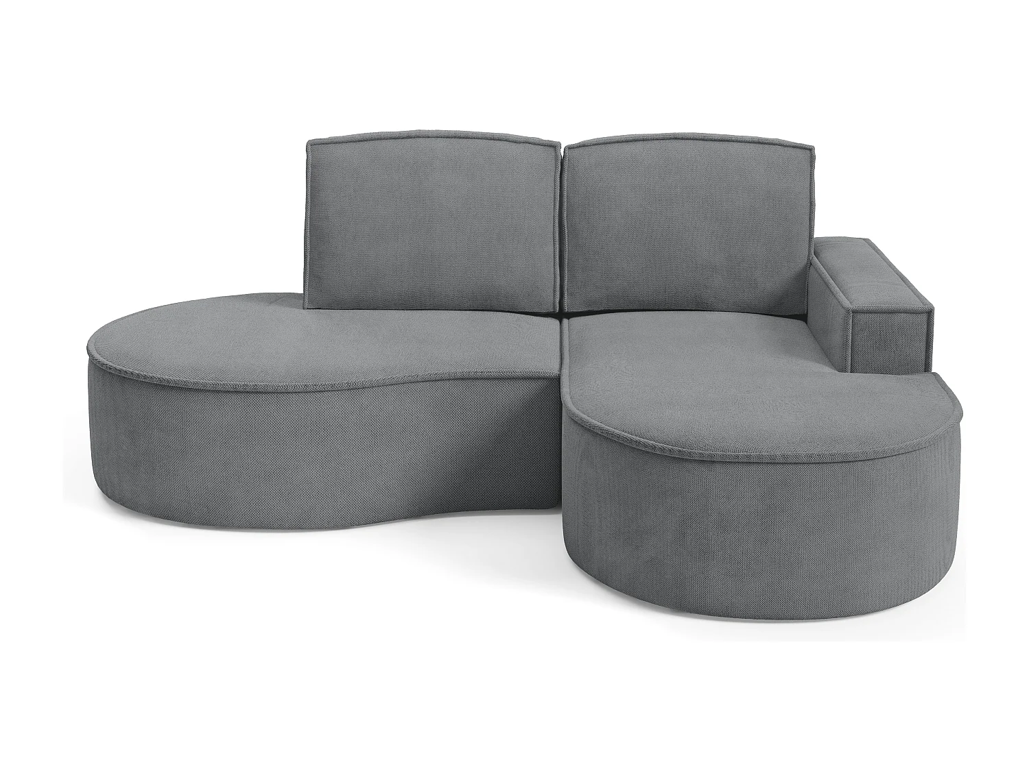 Canapé d'angle MOLLY sans couchage – Demi-lune, tissu Bouclé, coussins amovibles, revêtement doux, 210x157x88 cm, côté droit gris