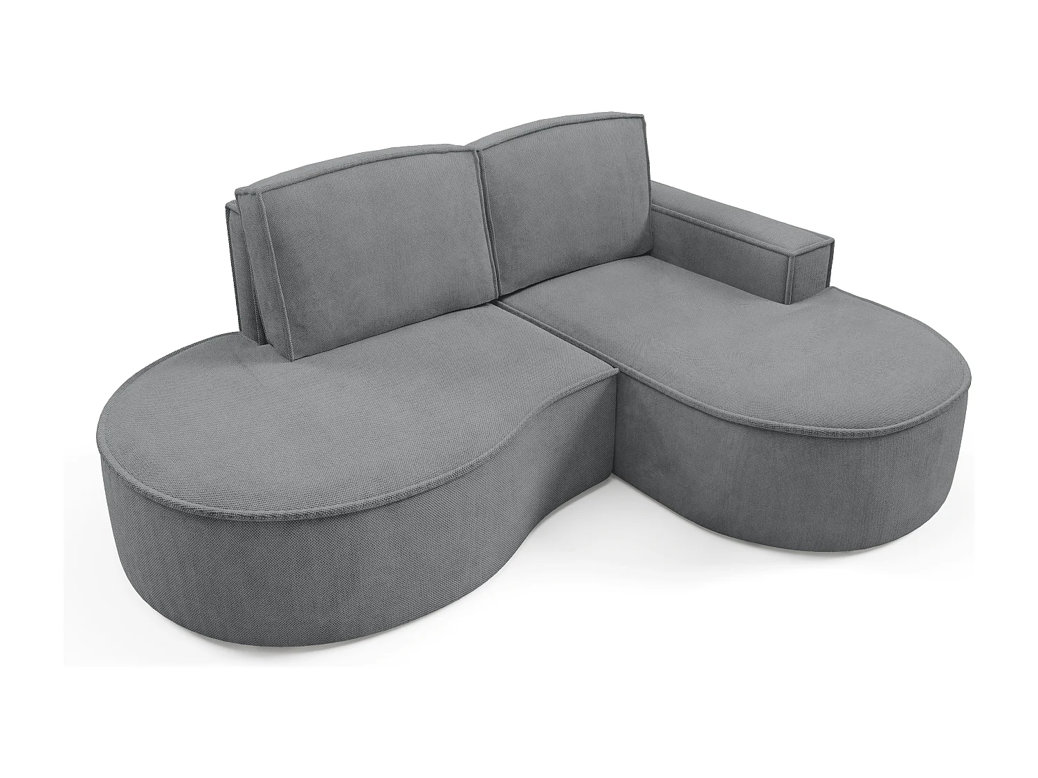Canapé d'angle MOLLY sans couchage – Demi-lune, tissu Bouclé, coussins amovibles, revêtement doux, 210x157x88 cm, côté droit gris