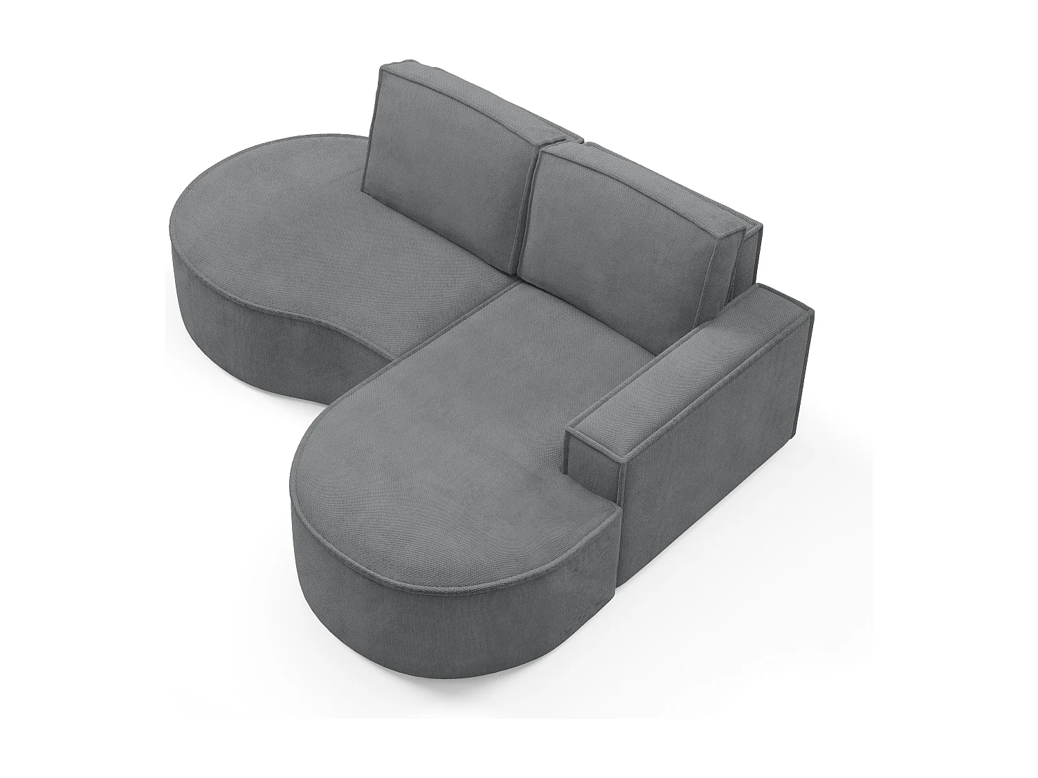 Canapé d'angle MOLLY sans couchage – Demi-lune, tissu Bouclé, coussins amovibles, revêtement doux, 210x157x88 cm, côté droit gris