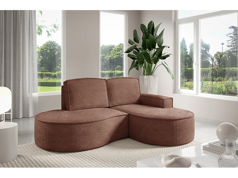 Canapé d'angle MOLLY – Semi-circulaire, Abriamo-Bouclé, Coussins libres, Revêtement bouclé, 210x157x88 cm, Droit Brun