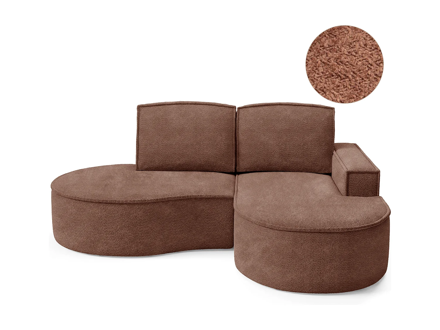 Canapé d'angle MOLLY – Semi-circulaire, Abriamo-Bouclé, Coussins libres, Revêtement bouclé, 210x157x88 cm, Droit Brun