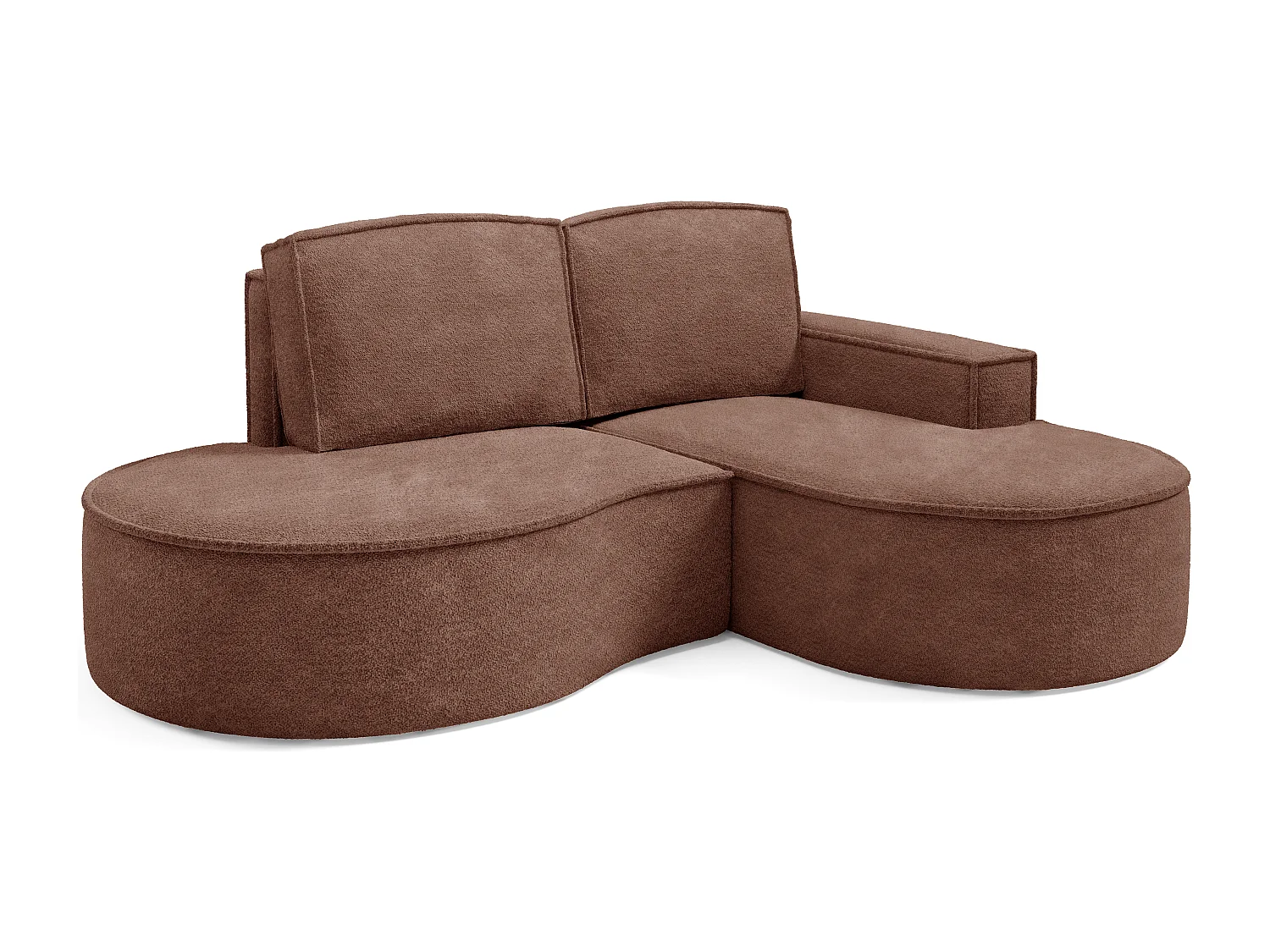 Canapé d'angle MOLLY – Semi-circulaire, Abriamo-Bouclé, Coussins libres, Revêtement bouclé, 210x157x88 cm, Droit Brun