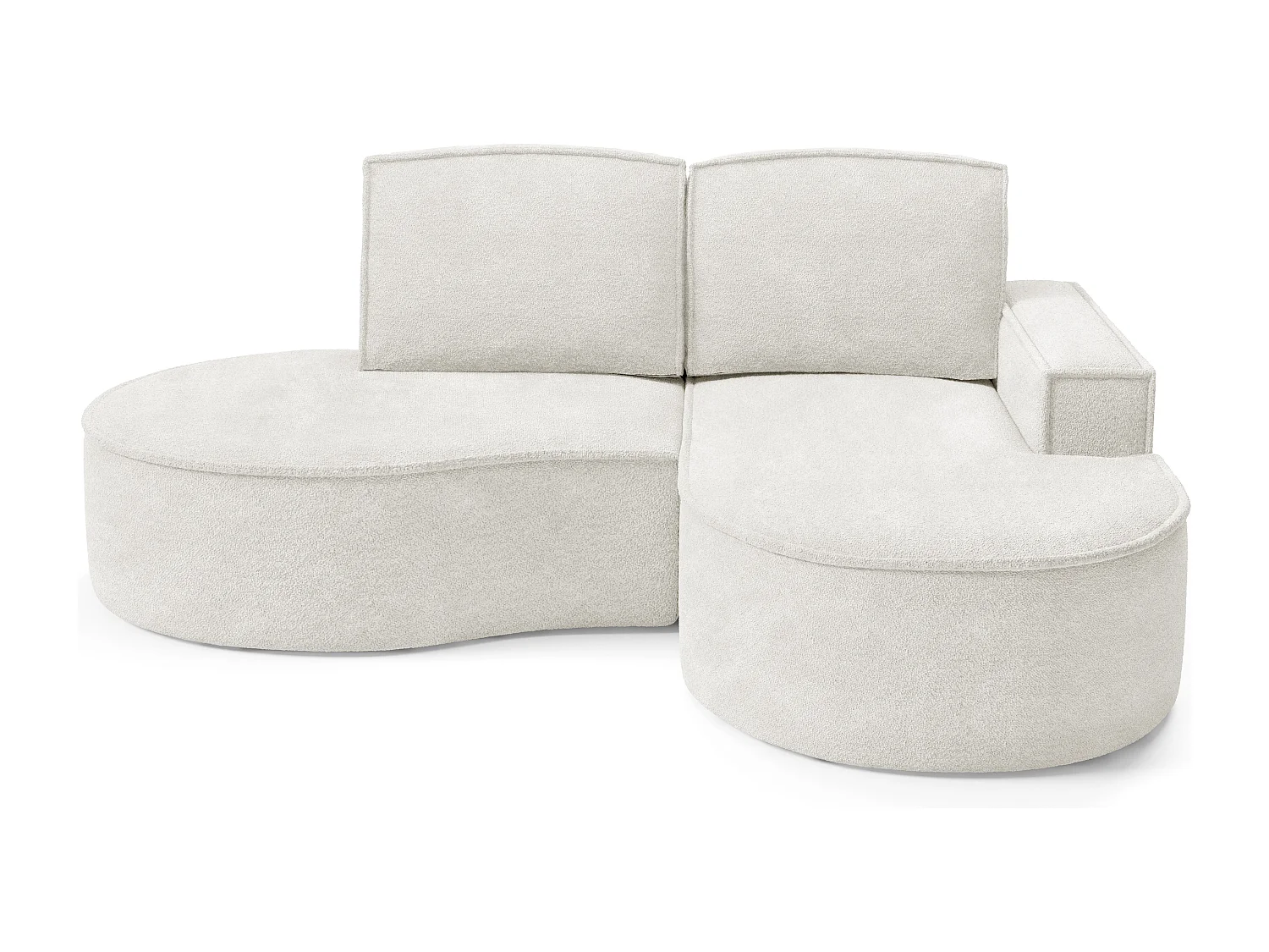 Canapé d'angle MOLLY – Semi-circulaire, Abriamo-Bouclé, Coussins libres, Revêtement bouclé, 210x157x88 cm, Droit Blanc