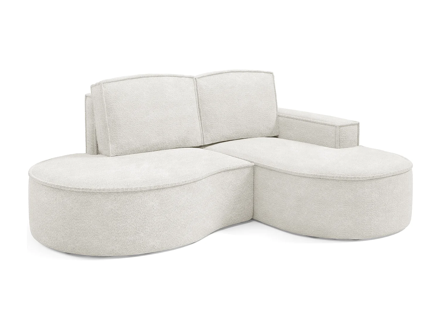 Canapé d'angle MOLLY – Semi-circulaire, Abriamo-Bouclé, Coussins libres, Revêtement bouclé, 210x157x88 cm, Droit Blanc