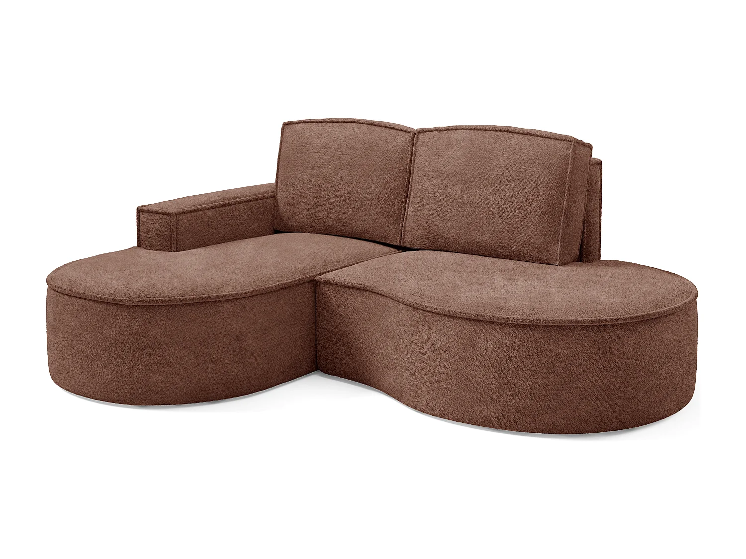 Canapé d'angle MOLLY – Semi-circulaire, Abriamo-Bouclé, Coussins libres, Revêtement bouclé, 210x157x88 cm, Gauche Brun