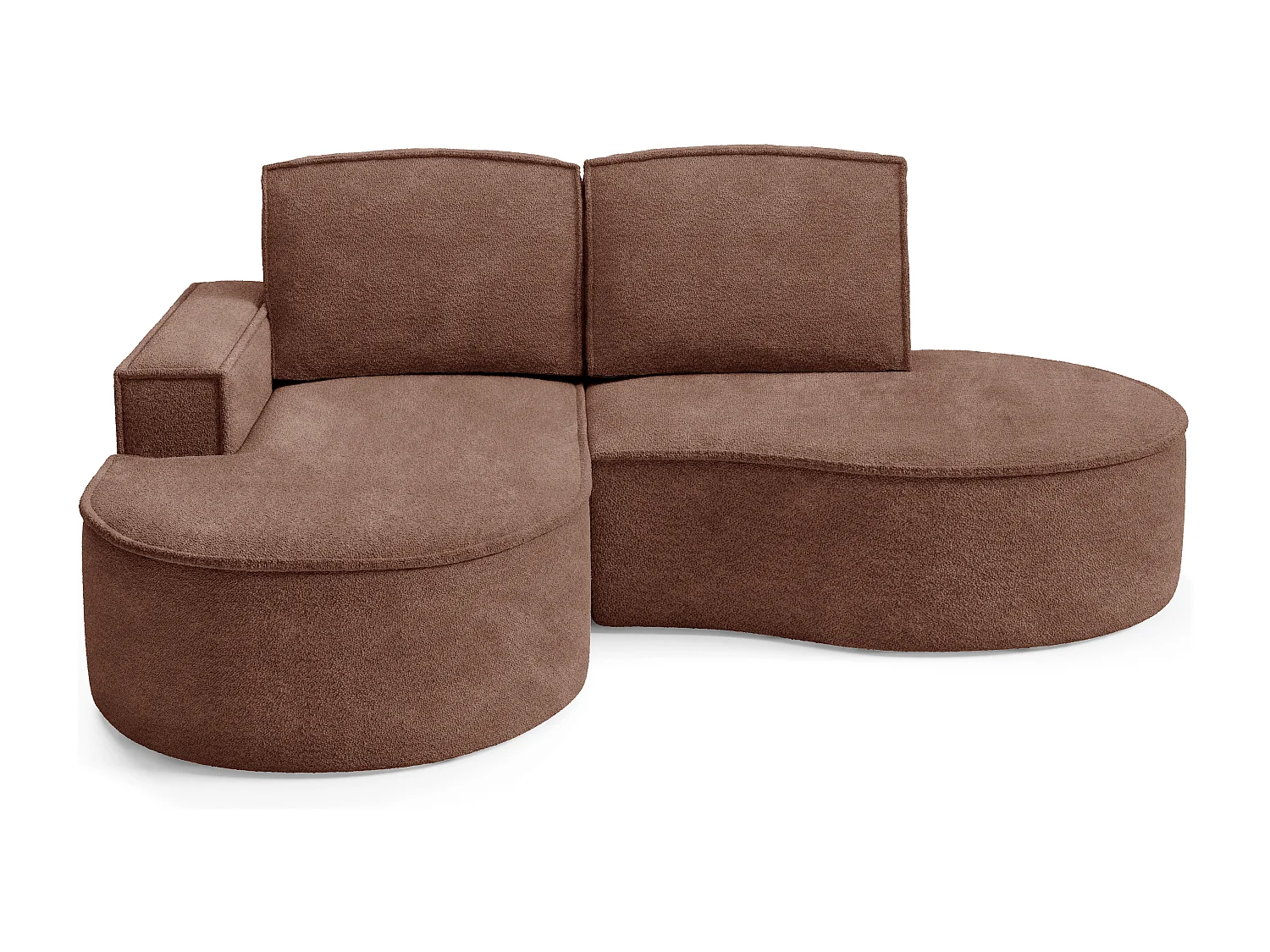 Canapé d'angle MOLLY – Semi-circulaire, Abriamo-Bouclé, Coussins libres, Revêtement bouclé, 210x157x88 cm, Gauche Brun