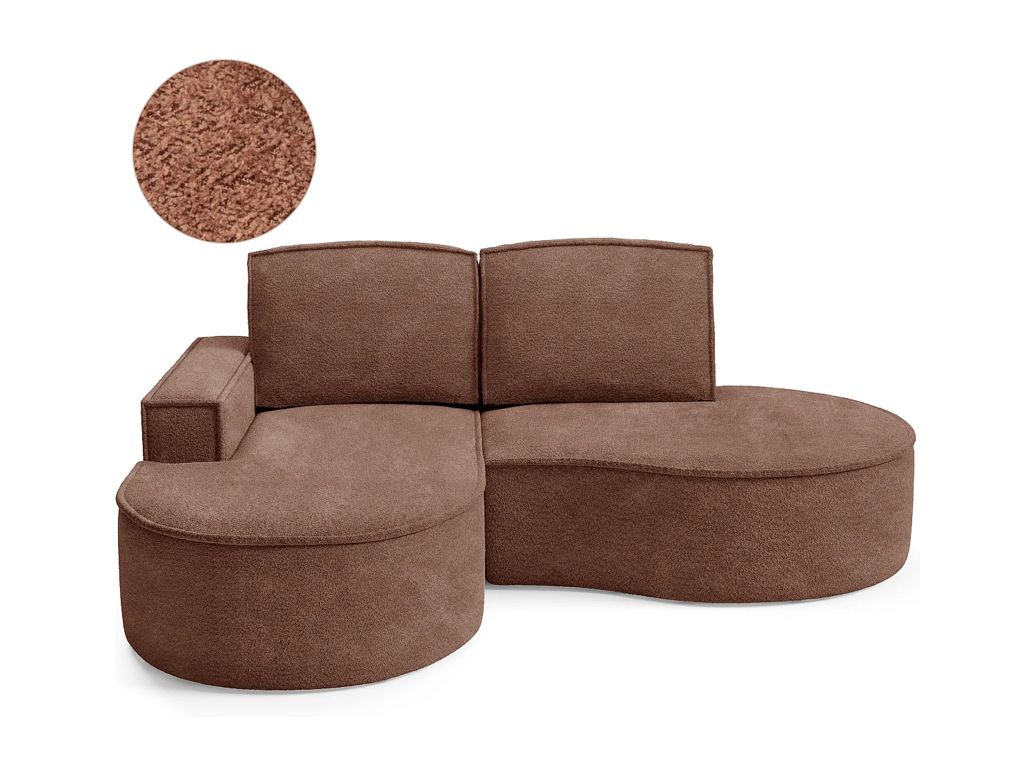 Canapé d'angle MOLLY – Semi-circulaire, Abriamo-Bouclé, Coussins libres, Revêtement bouclé, 210x157x88 cm, Gauche Brun