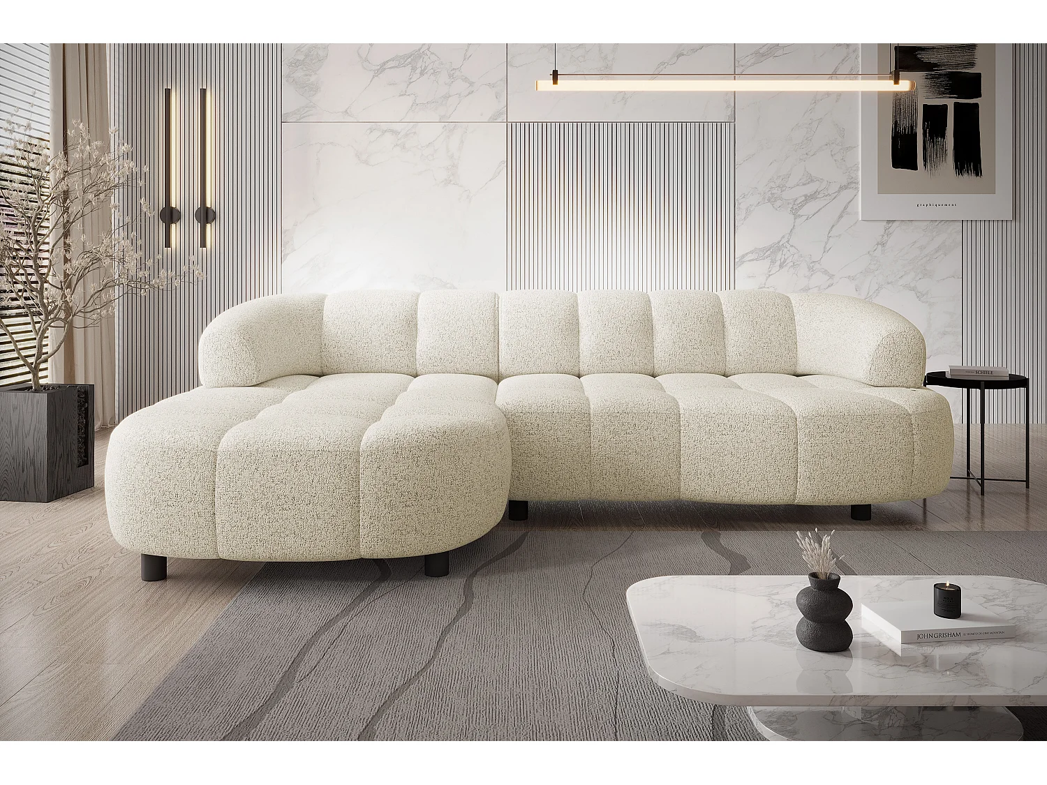 NAROŻNIK WESPER S, Narożnik z elektryczną regulacją siedziska relax, w kształcie litery L, wolnostojący, 183x284x79cm lewa strona Beżowy