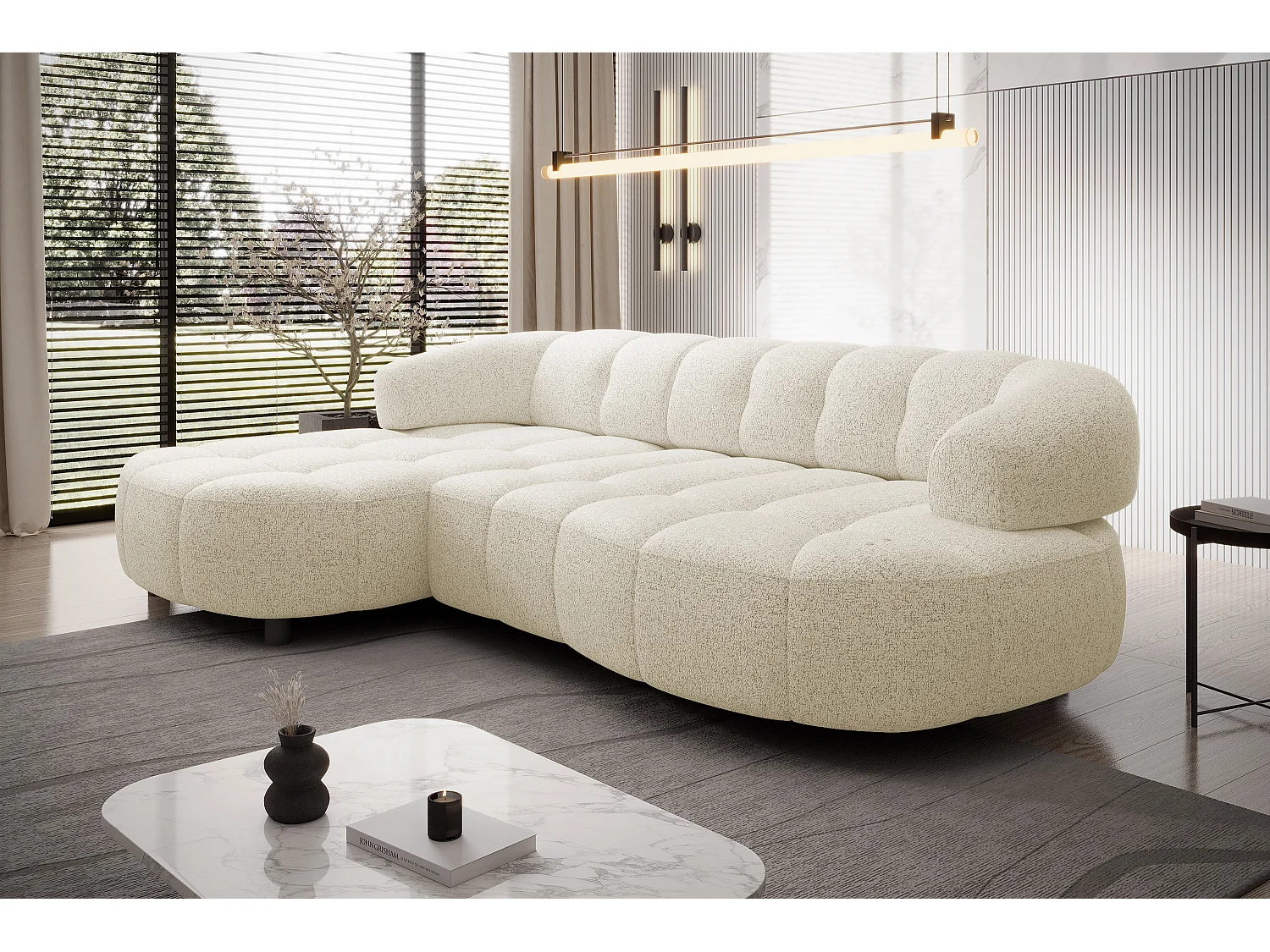 NAROŻNIK WESPER S, Narożnik z elektryczną regulacją siedziska relax, w kształcie litery L, wolnostojący, 183x284x79cm lewa strona Beżowy