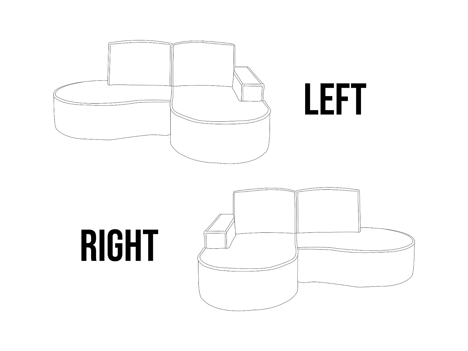 Canapé d'angle MOLLY sans couchage – Demi-lune, tissu Bouclé, coussins amovibles, revêtement doux, 210x157x88 cm, côté droit blanc