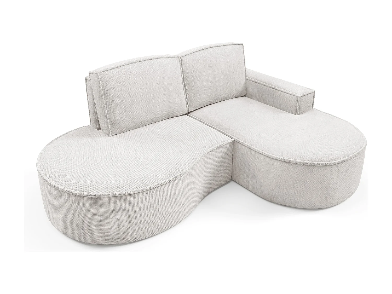 Canapé d'angle MOLLY sans couchage – Demi-lune, tissu Bouclé, coussins amovibles, revêtement doux, 210x157x88 cm, côté droit blanc