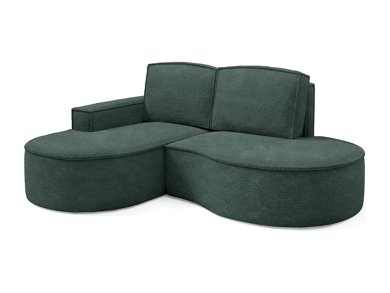 Canapé d'angle MOLLY – Semi-circulaire, Abriamo-Bouclé, Coussins libres, Revêtement bouclé, 210x157x88 cm, Gauche Vert