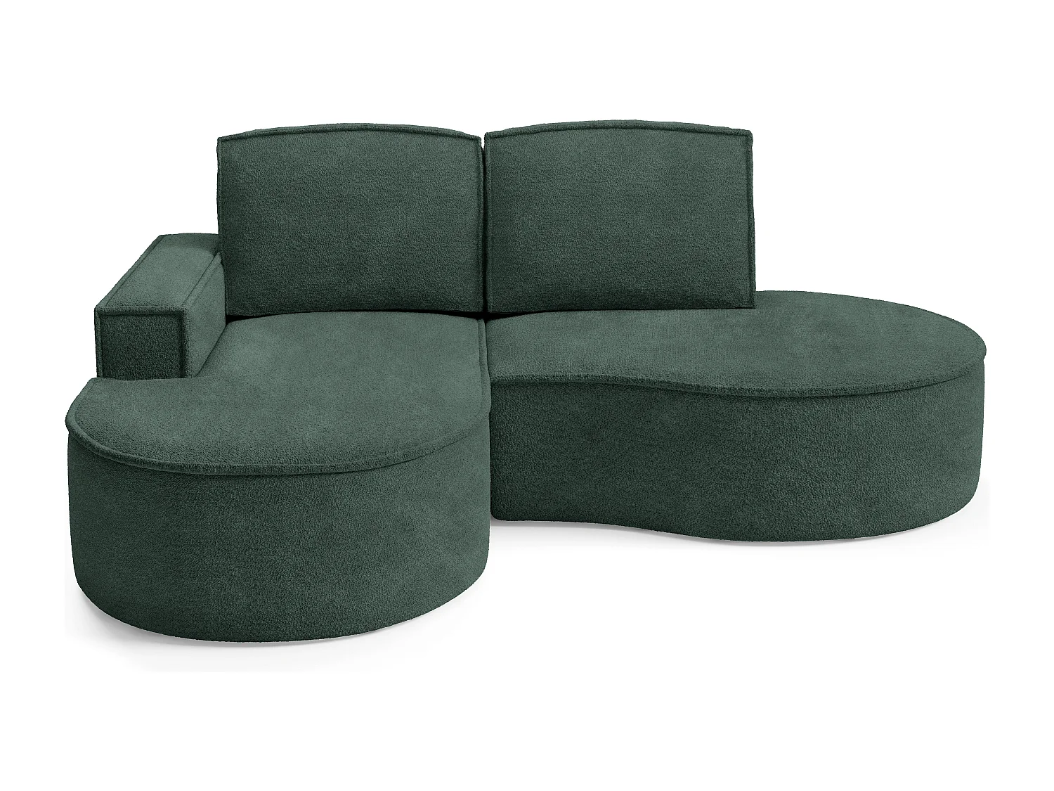 Canapé d'angle MOLLY – Semi-circulaire, Abriamo-Bouclé, Coussins libres, Revêtement bouclé, 210x157x88 cm, Gauche Vert