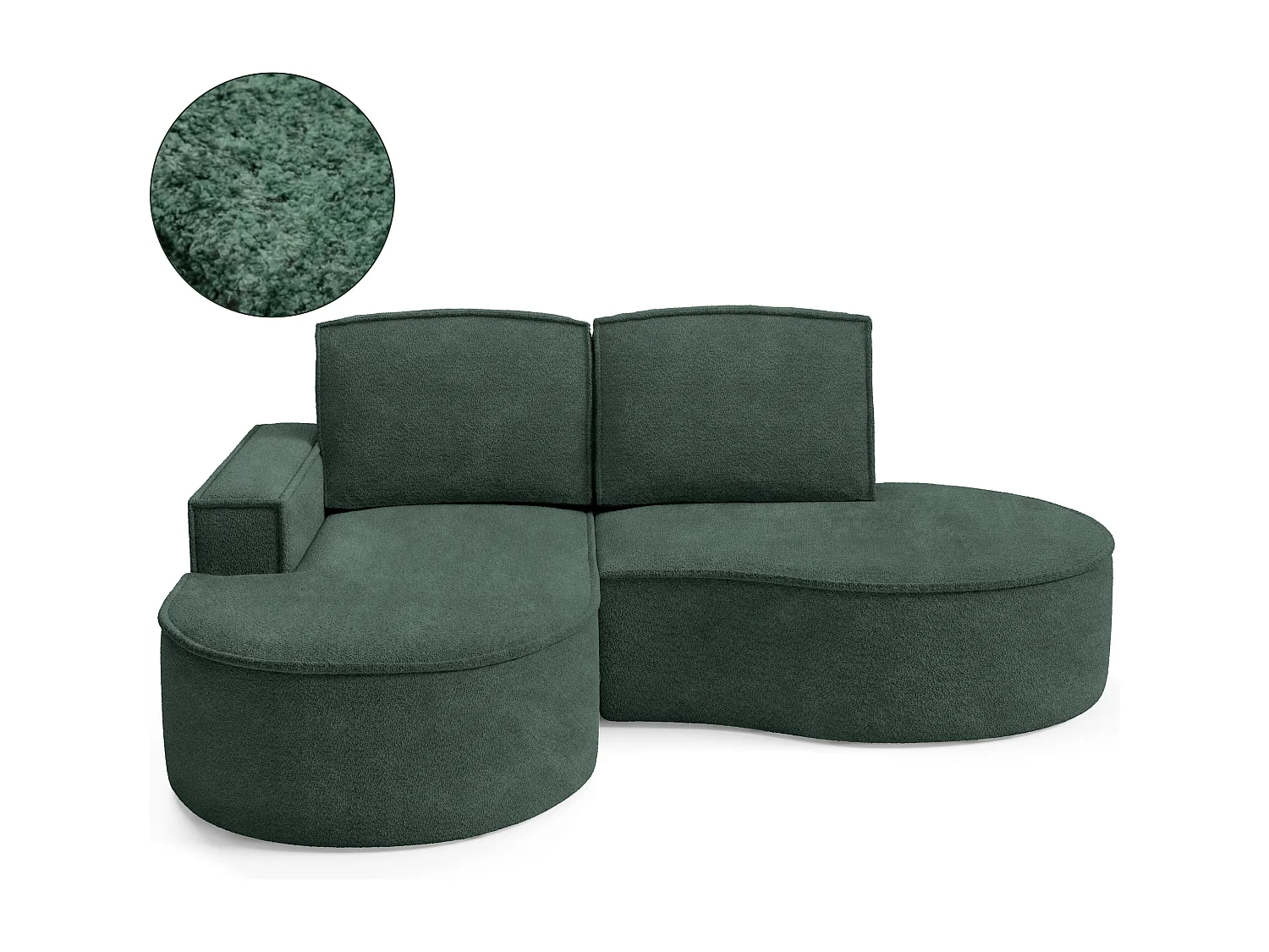 Canapé d'angle MOLLY – Semi-circulaire, Abriamo-Bouclé, Coussins libres, Revêtement bouclé, 210x157x88 cm, Gauche Vert