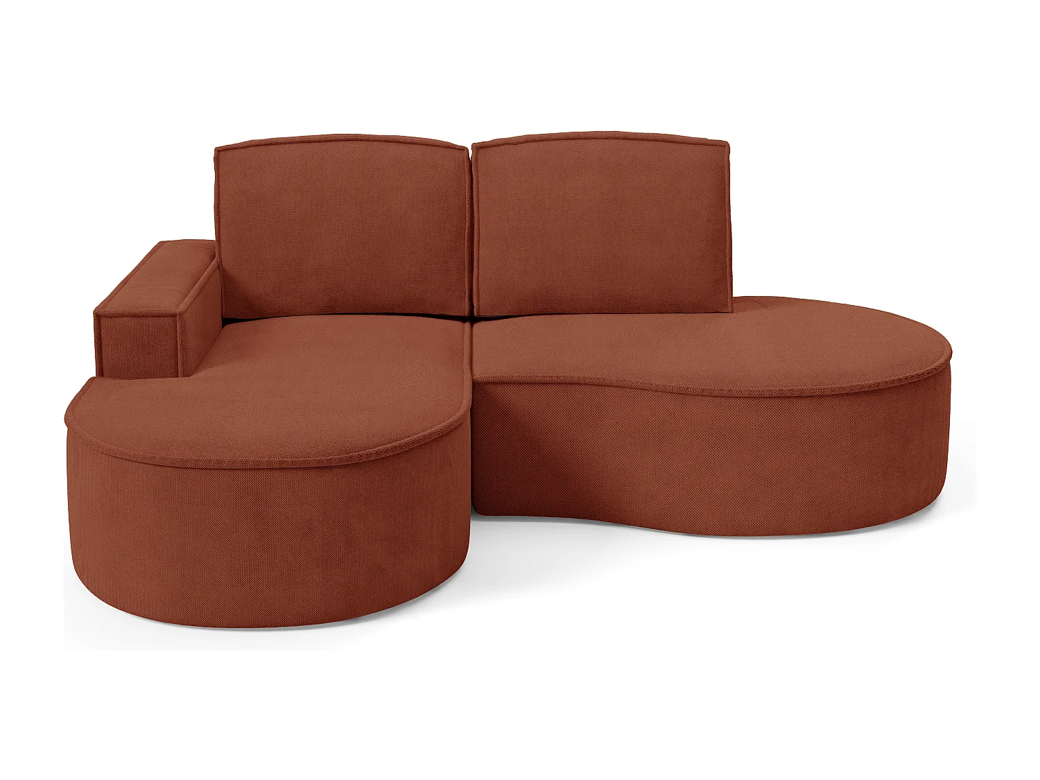 Ecksofa MOLLY – Halbkreisförmig, Curio-Bouclé, Lose Kissen, 210x157x88 cm, Links Braun