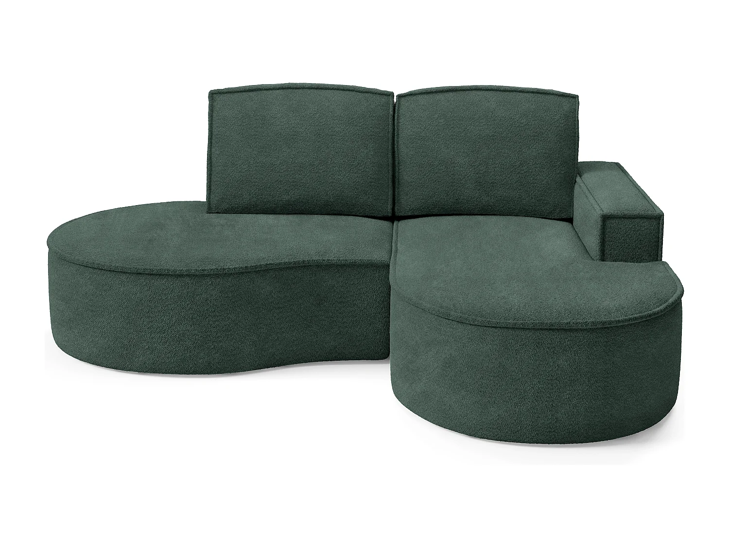 Canapé d'angle MOLLY – Semi-circulaire, Abriamo-Bouclé, Coussins libres, Revêtement bouclé, 210x157x88 cm, Droit Vert