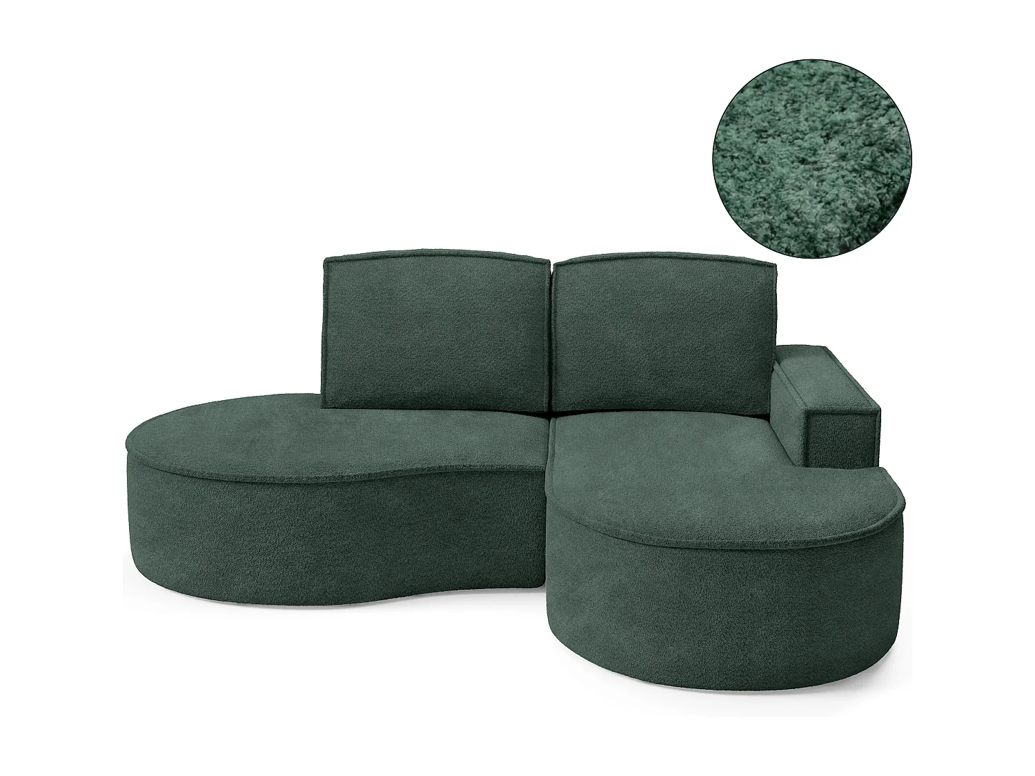 Canapé d'angle MOLLY – Semi-circulaire, Abriamo-Bouclé, Coussins libres, Revêtement bouclé, 210x157x88 cm, Droit Vert