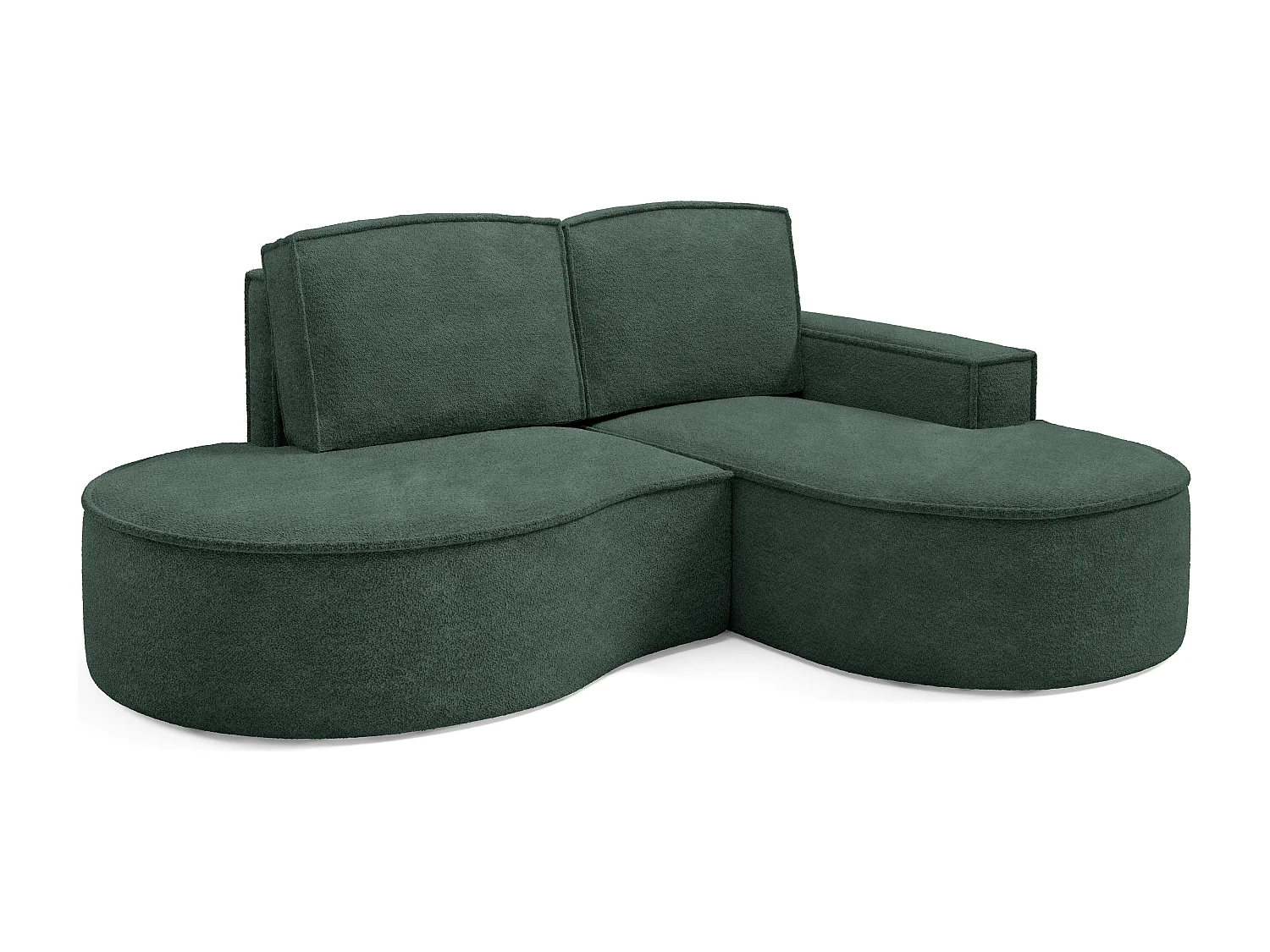 Canapé d'angle MOLLY – Semi-circulaire, Abriamo-Bouclé, Coussins libres, Revêtement bouclé, 210x157x88 cm, Droit Vert