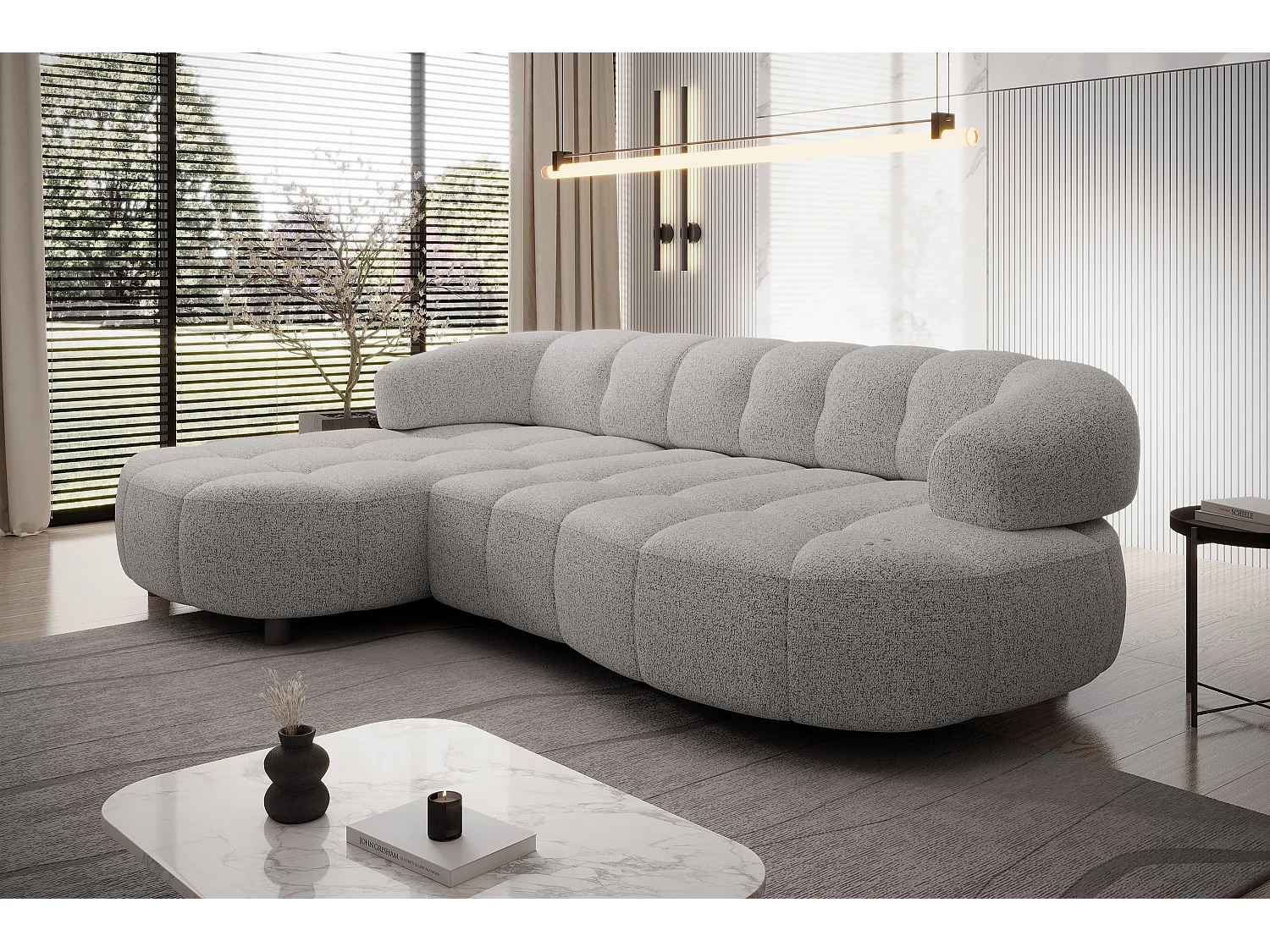 HOEKBANK WESPER S - SOFA met elektrische zitverstelling, L-vormig, vrijstaand, relaxfunctie, 183x284x79cm links lichtgrijs