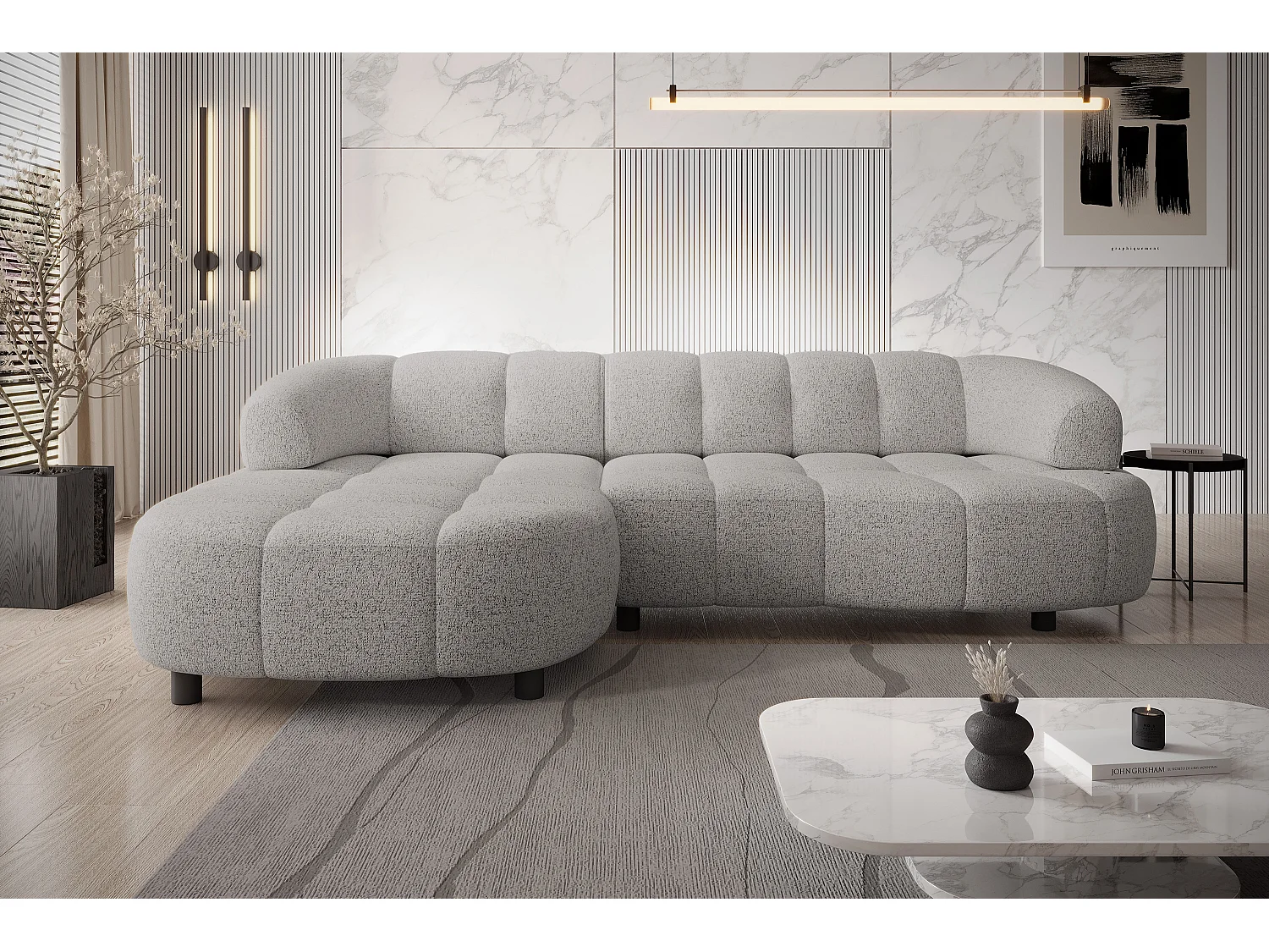 HOEKBANK WESPER S - SOFA met elektrische zitverstelling, L-vormig, vrijstaand, relaxfunctie, 183x284x79cm links lichtgrijs