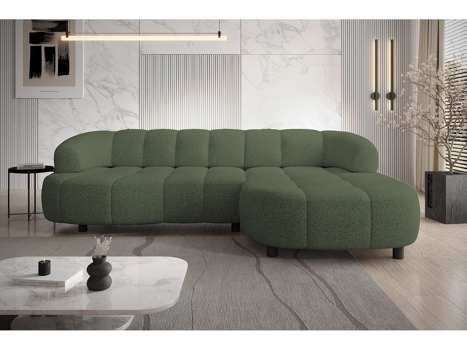 HOEKBANK WESPER S - SOFA met elektrische zitverstelling, L-vormig, vrijstaand, relaxfunctie, 183x284x79cm rechts groen
