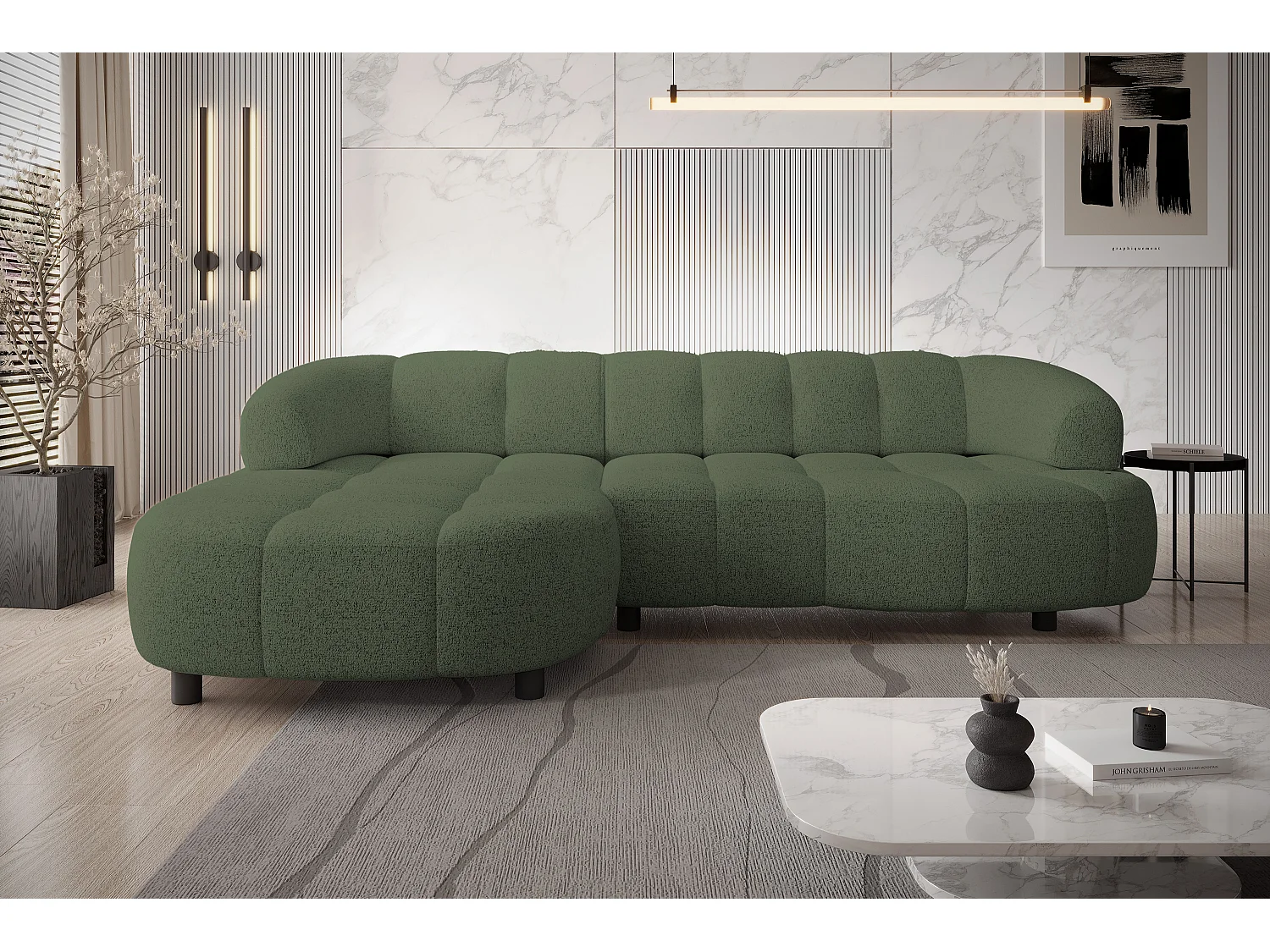 HOEKBANK WESPER S - SOFA met elektrische zitverstelling, L-vormig, vrijstaand, relaxfunctie, 183x284x79cm links groen