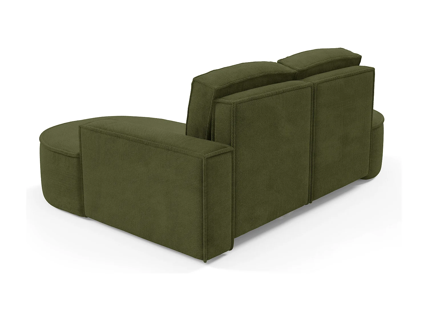 Canapé d'angle MOLLY sans couchage – Demi-lune, tissu Bouclé, coussins amovibles, revêtement doux, 210x157x88 cm, côté gauche vert