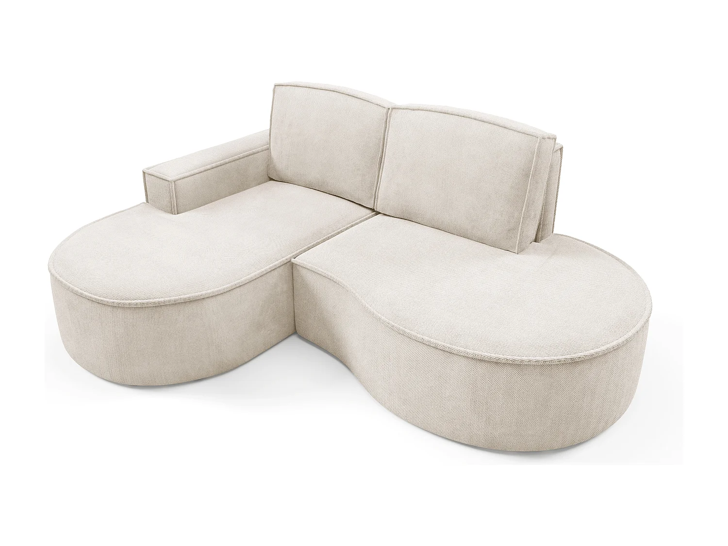 Canapé d'angle MOLLY sans couchage – Demi-lune, tissu Bouclé, coussins amovibles, revêtement doux, 210x157x88 cm, côté gauche beige