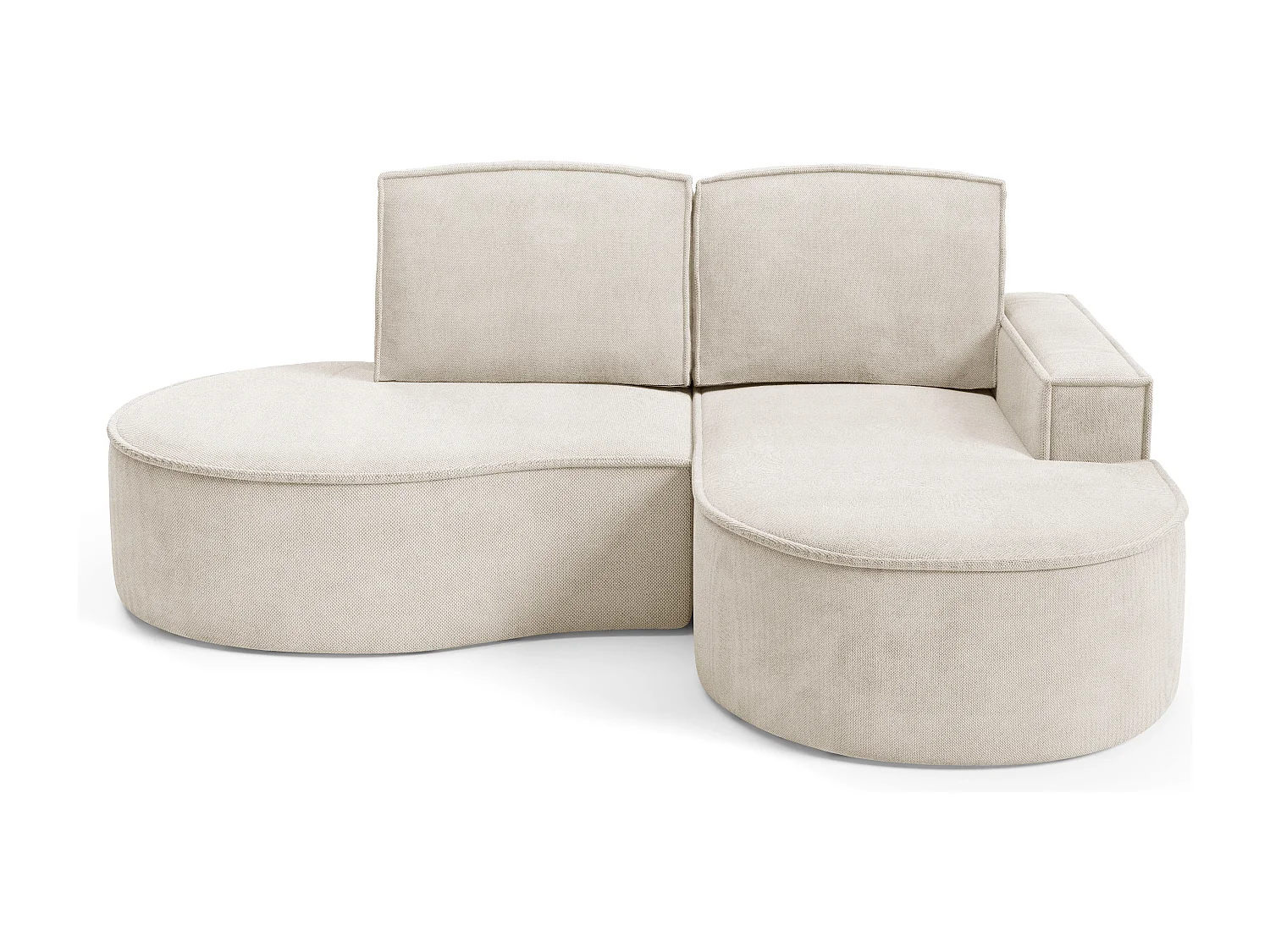 Canapé d'angle MOLLY sans couchage – Demi-lune, tissu Bouclé, coussins amovibles, revêtement doux, 210x157x88 cm, côté droit beige