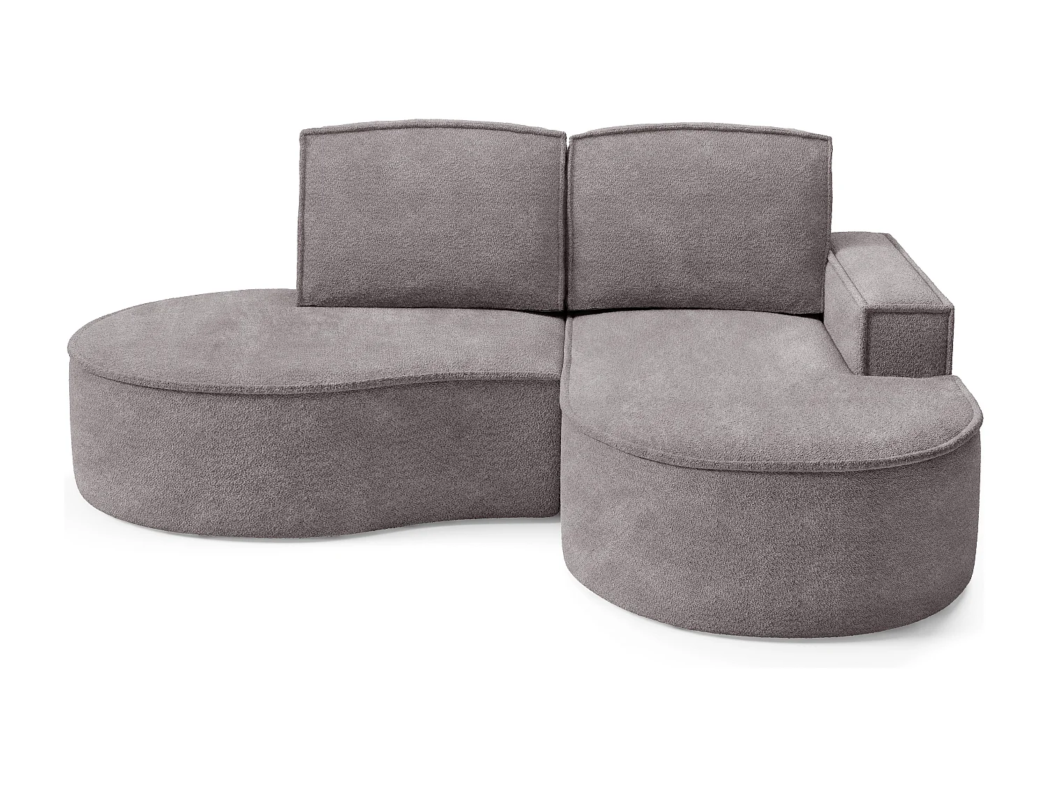 Canapé d'angle MOLLY – Semi-circulaire, Abriamo-Bouclé, Coussins libres, Revêtement bouclé, 210x157x88 cm, Droit Gris Soie