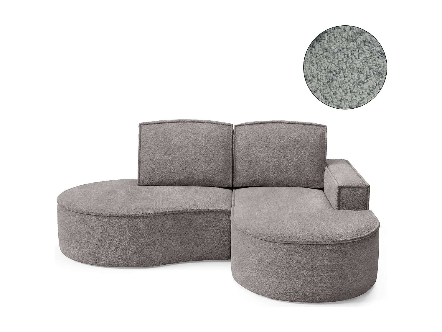 Canapé d'angle MOLLY – Semi-circulaire, Abriamo-Bouclé, Coussins libres, Revêtement bouclé, 210x157x88 cm, Droit Gris Soie