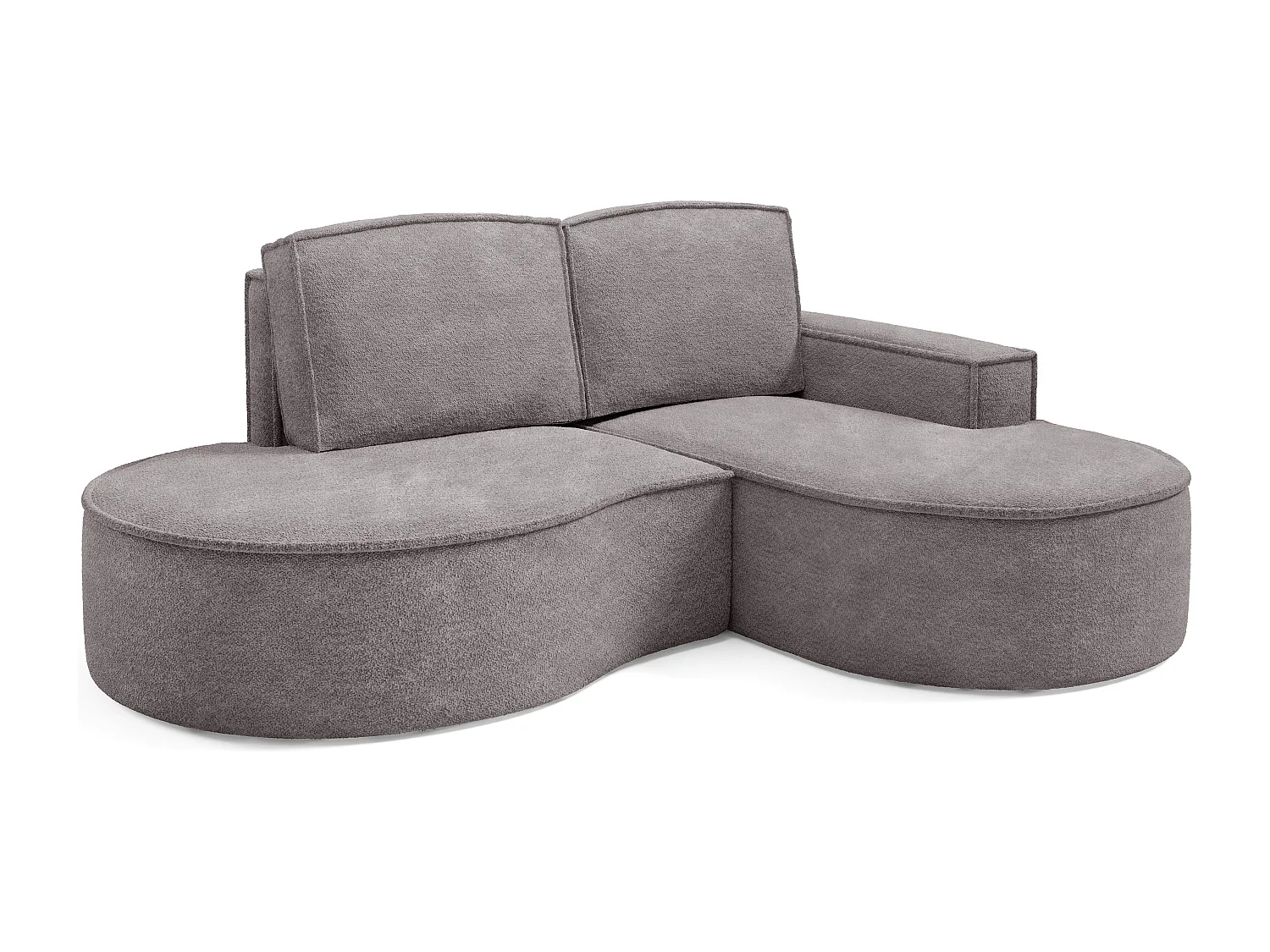 Canapé d'angle MOLLY – Semi-circulaire, Abriamo-Bouclé, Coussins libres, Revêtement bouclé, 210x157x88 cm, Droit Gris Soie